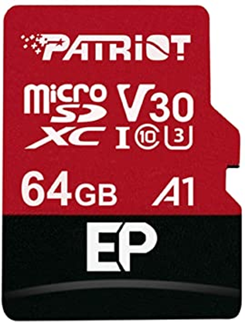Карта пам'яті Patriot microSDXC EP Series 64GB Class 10 UHS-I (U3) V30 A1 W-80MB/s R-100MB/s +SD-адаптер (PEF64GEP31MCX) - изображение 1