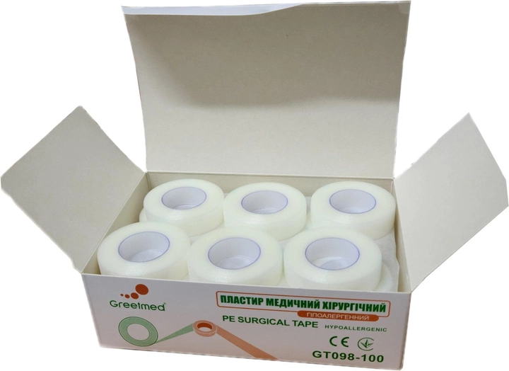 Упаковка пластирів медичних хірургічних Greetmed з поліетилену 1.25 см х 9 м 24 шт. (GT098-100/1) - зображення 2