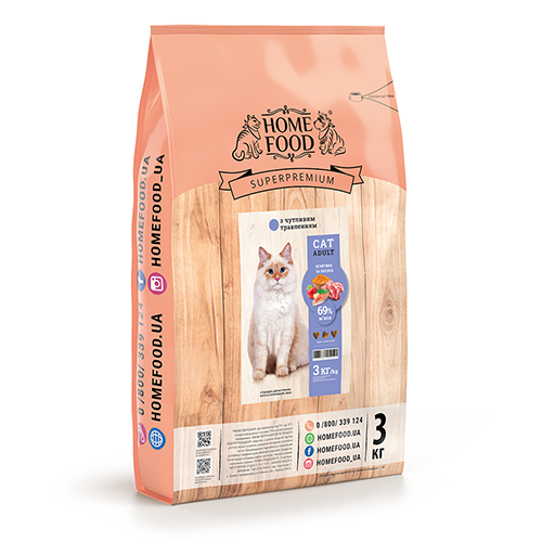 Сухой корм Home Food для взрослых котов «Ягненок и лосось» CAT ADULT С чувствительным пищеварением 3 кг - Фото 1 Сухой корм Home Food для взрослых котов «Ягненок и лосось» CAT ADULT С чувствительным пищеварением 3 кг - изображение 1
