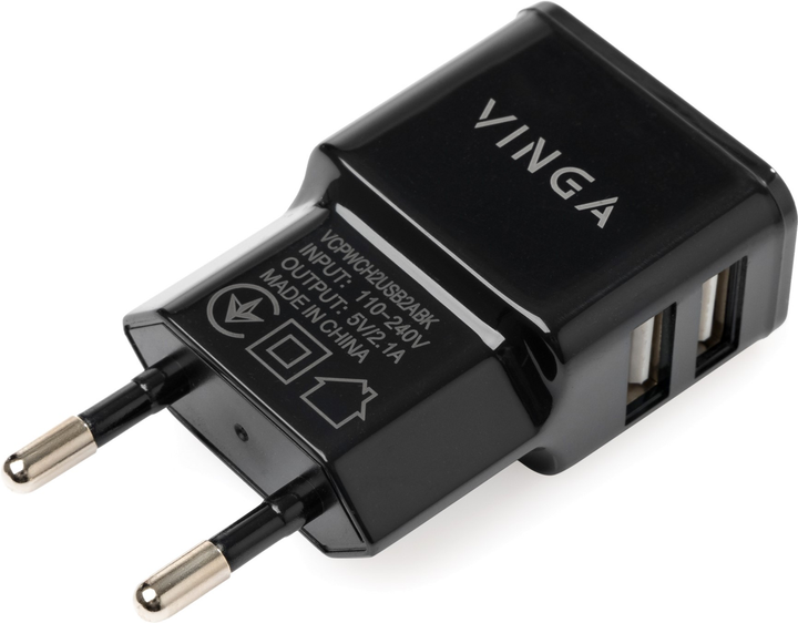 Зарядний пристрій Vinga 2 Port USB Wall Charger 2.1A (VCPWCH2USB2ABK