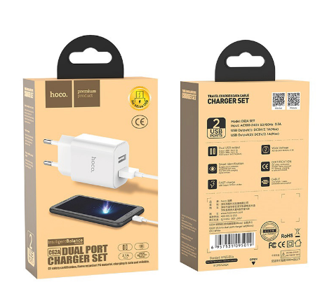 Сетевое Зарядное Устройство Hoco C62A Micro 2USB - Фото 2 Сетевое Зарядное Устройство Hoco C62A Micro 2USB - изображение 2