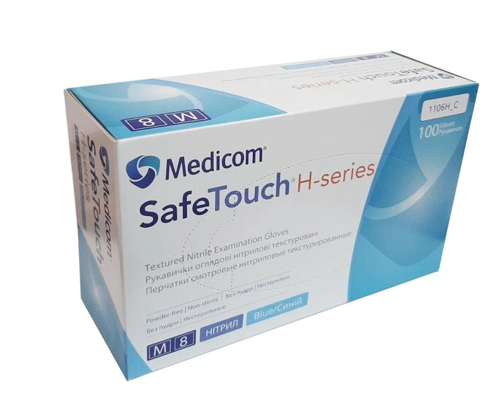 Перчатки нитриловые нестерильные без пудры Medicom SafeTouch Advanced H-series размер M 100шт 3,6г синие - изображение 1