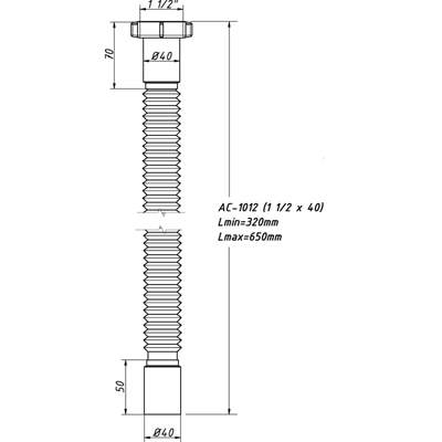 Гибкая гофротруба с гайкой 1 1/2"40х40 длина 750мм, VTM АС-1012 - Фото 2 Гибкая гофротруба с гайкой 1 1/2"40х40 длина 750мм, VTM АС-1012 - изображение 2