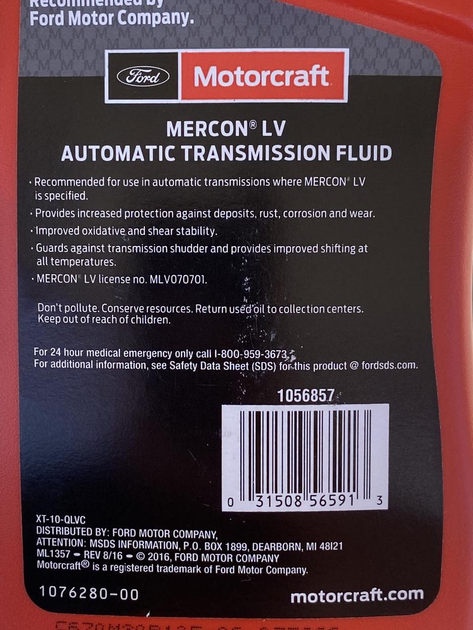 Automatic Transmission Fluid Genuine FORD MOTORCRAFT XT10QLVC MERCON LV  Pack of 3 