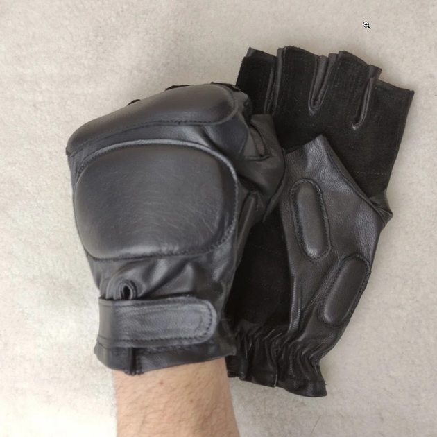 Мужские тактические кожаные перчатки для военных (спецназ) без пальцев без подкладки GlovesUA мод.312 р.8 черные - изображение 2