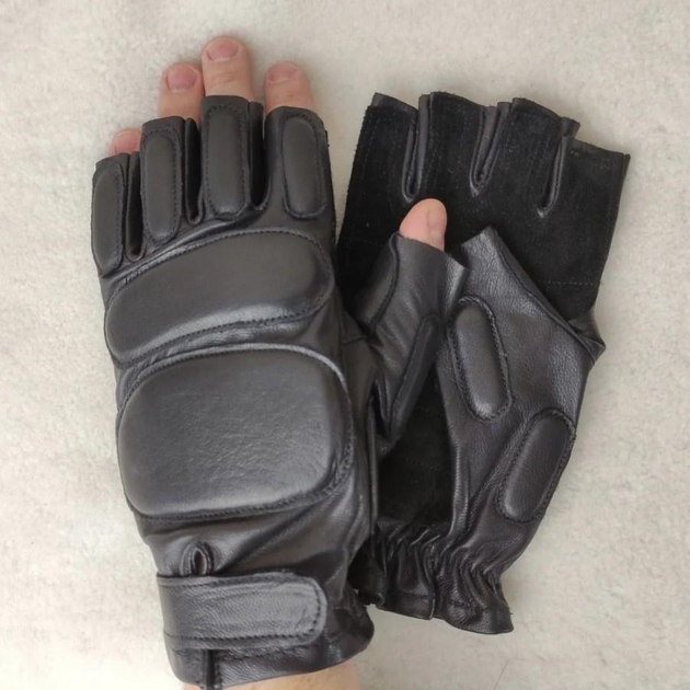 Чоловічі шкіряні тактичні рукавички для військових (спецназ) без пальців без підкладки GlovesUA мод.312 р.10,5 чорні - зображення 1