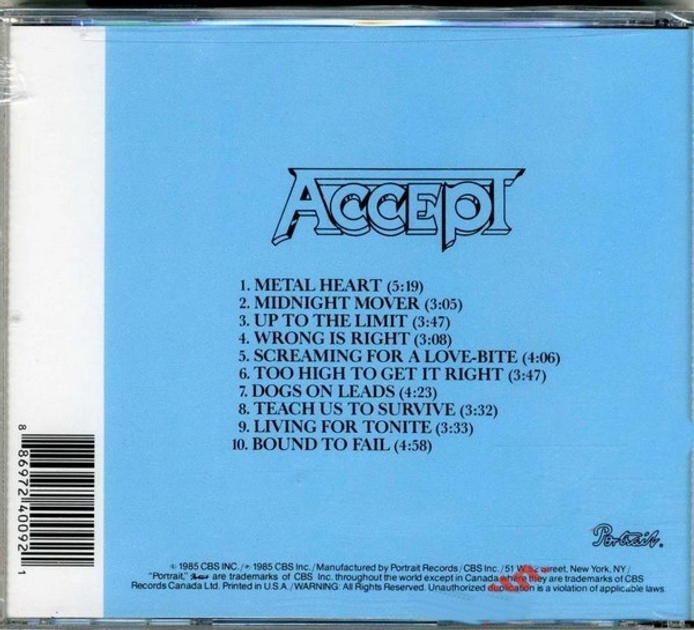 Accept METAL HEART CD