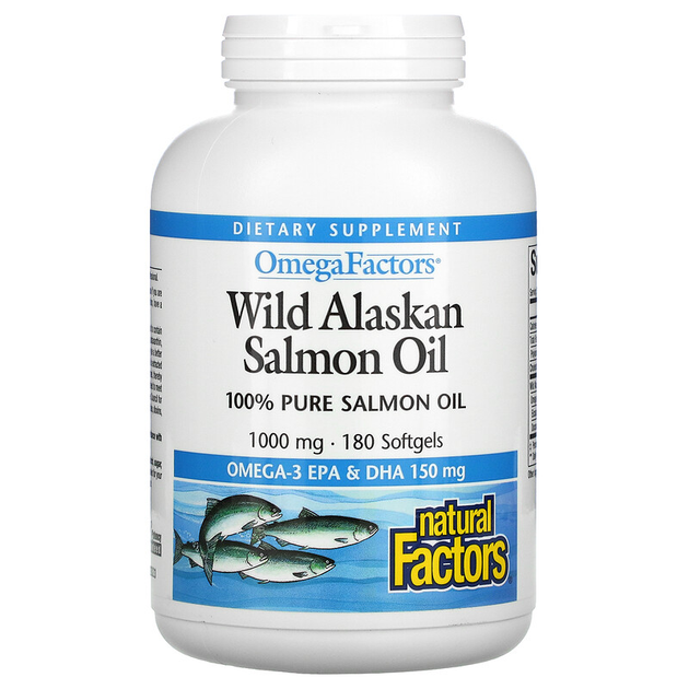 Жир дикого аляскинского лосося, Natural Factors, 1000 мг, 180 штук - изображение 1