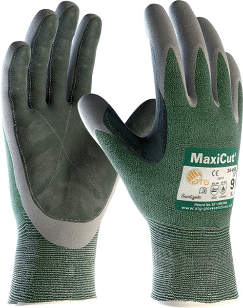 Захисні рукавички від порізів з шкіряним покриттям ATG MaxiCut 34-450 LP тактичні 11 XXL зелено сірі - зображення 1