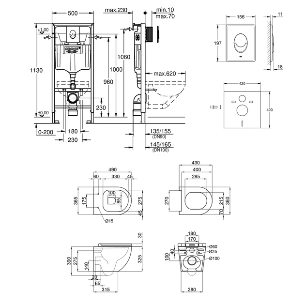 Набір інсталяція 4 в 1 Grohe Rapid SL 38721001 + унітаз з сидінням Qtap ...