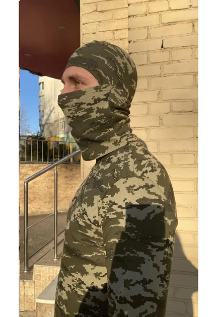Балаклава тактическая трикотажная пиксель камуфляж подшлемник маска Хаки (to-11110361) - зображення 2