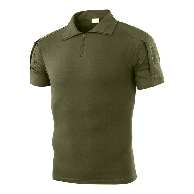 Тактическая футболка с коротким рукавом Lesko A416 Green M мужская на змейке с карманами камуфляжная убокс - изображение 1