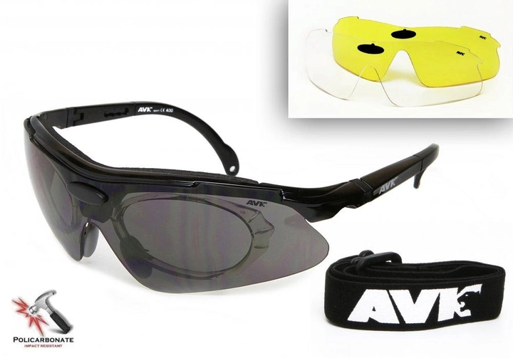 Спортивные защитные очки со сменными линзами с диоптриями AVK Veloce black тактические - изображение 1