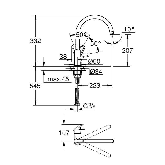 Смеситель для кухни мойки grohe bauloop 31368001 хром