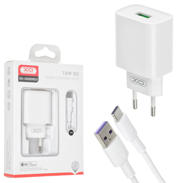 Сетевое зарядное устройство XO CE02D QC3.0 1USB 18W Type-C white – фото ...