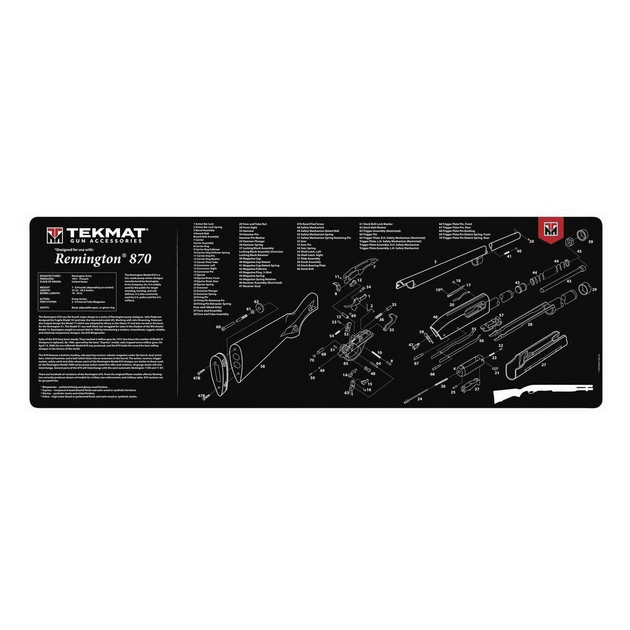 Килимок TekMat 30 см x 91 см із кресленням Remington 870 для чищення зброї - зображення 1