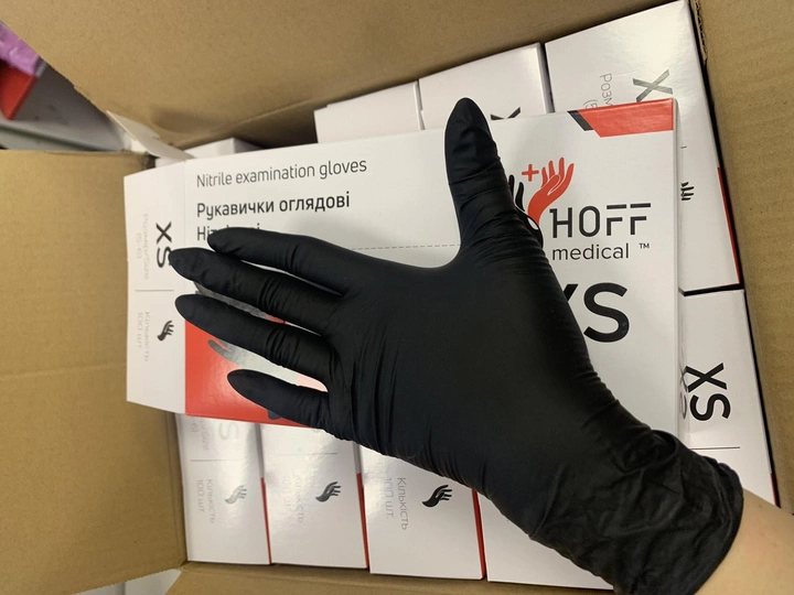Перчатки нитриловые XS черные HOFF Medical неопудренные 100 шт - изображение 2