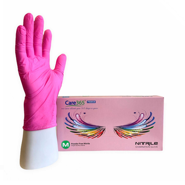 Перчатки нитриловые M розовые Care365 Premium неопудренные 100 шт - изображение 1