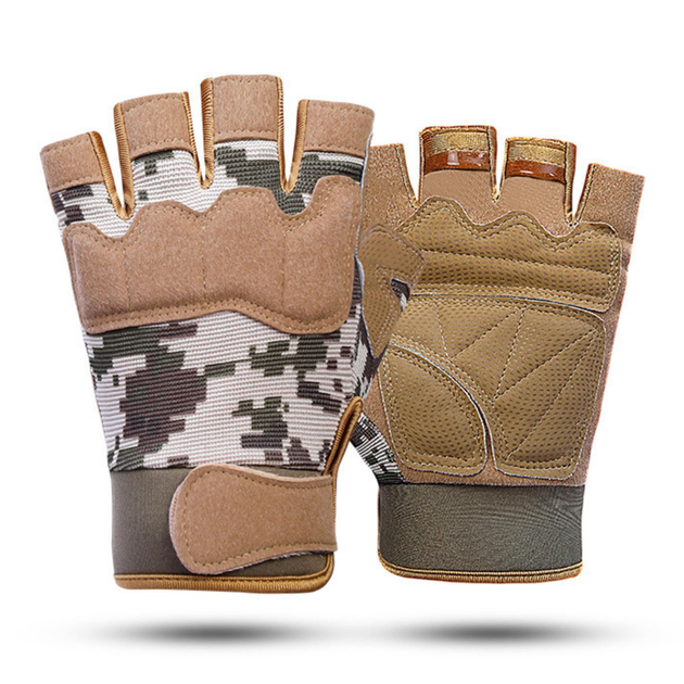Перчатки тактические безпалые военные-армейские CAMO с защитой костяшек кулака дышащие, боевые XL Песочный HW-OJ07-2 - изображение 2