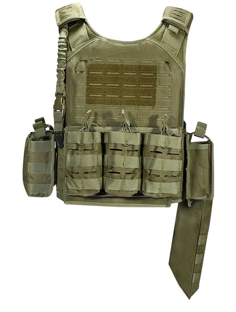 Плитоноска-тактический быстросъемный военный жилет YAKEDA с подсумками, точечным ремнем и с системой MOLLE Olive VTT-8190 - изображение 1
