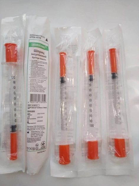 100 шт Упаковка инсулиновых одноразовых шприцов MEDICARE с фиксированной иглой U-100 - изображение 2
