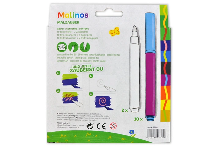 Волшебные фломастеры меняющие цвет MALINOS Malzauber 12 (10+2) шт - изображение 2