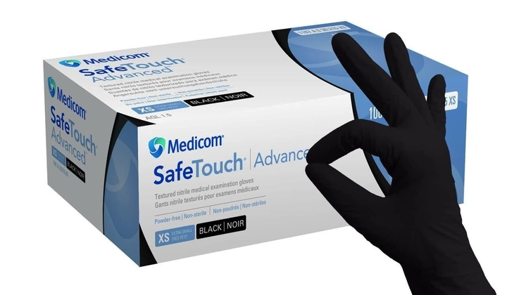 Перчатки нитриловые текстурированные без пудры нестерильные SafeTouch® Advanced™Black (50 пар/упаковка), размер L - изображение 1