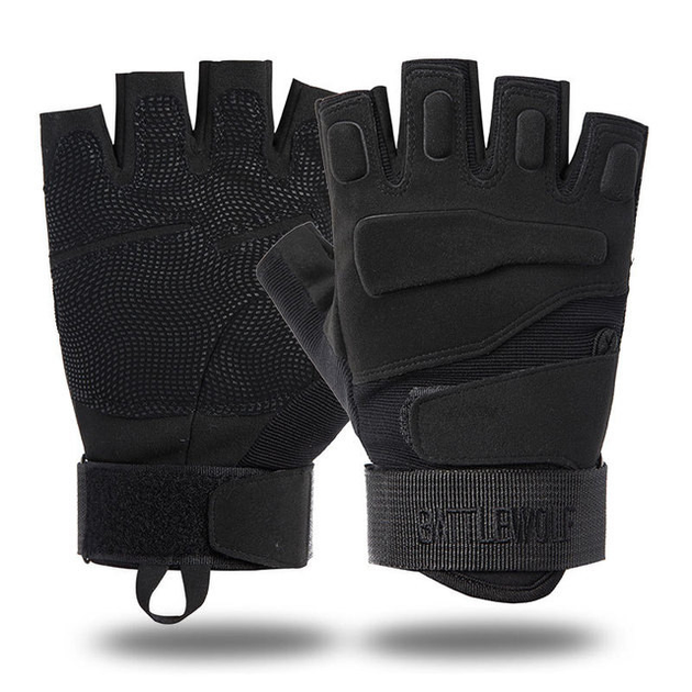 Перчатки тактические штурмовые (велоперчатки, мотоперчатки) BattleWolf беспалые Black р.M - изображение 1