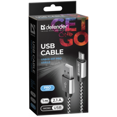 Дата кабель USB 2.0 AM to Micro 5P 1.0m USB08-03T PRO white Defender (87803) - зображення 3