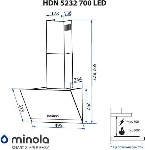 Вытяжка MINOLA HDN 5232 BL/INOX 700 LED - изображение 13