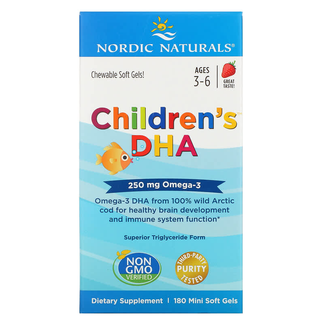 ДГК для дітей 3-6 років, Nordic Naturals, зі смаком полуниці, 180 міні-капсул - зображення 1