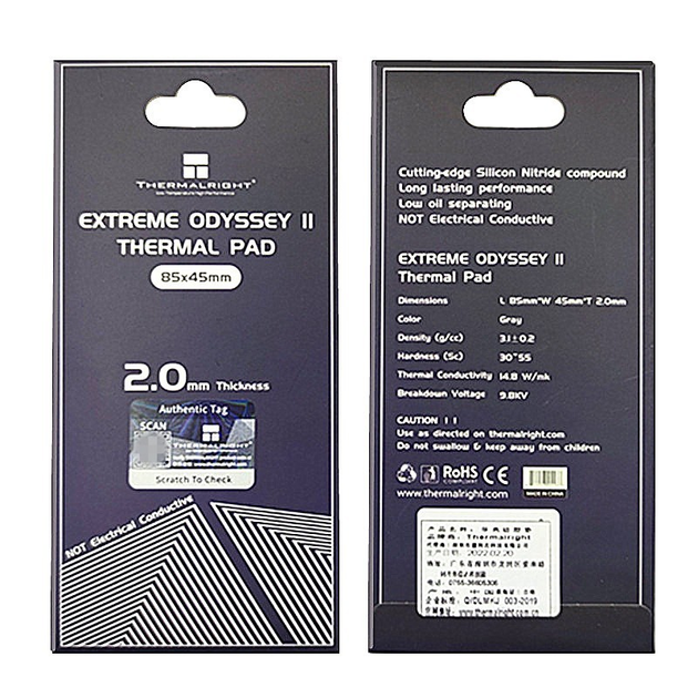 Термопрокладка Odyssey II gen 85x45x2.0 мм Thermalright Thermal Pad 14.8 W/mK серая - изображение 2
