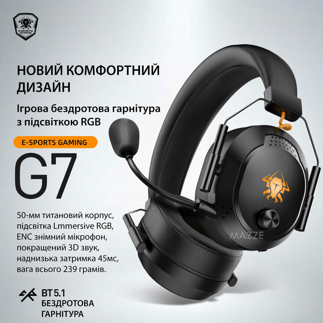 Беспроводная игровая гарнитура Bluetooth 5.1 игровые беспроводные ...