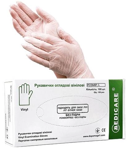 Перчатки виниловые L прозрачные Medicare неопудренные 100 шт - изображение 2