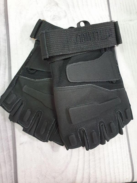 Тактичні військові рукавички без пальців (розмір S) Колір - Чорний - зображення 1