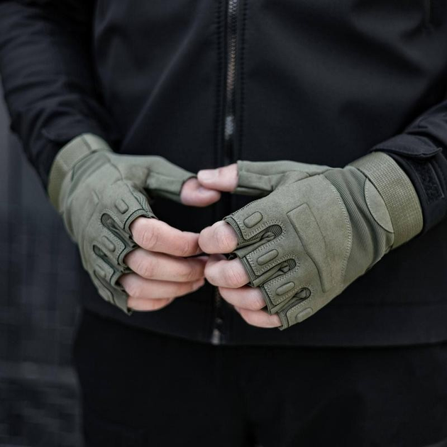 Тактические военные перчатки без пальцев (размер L) Цвет - Хаки - изображение 2
