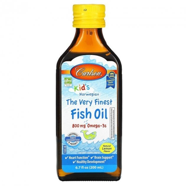 Риб'ячий жир для дітей, Омега-3, Carlson Labs, натуральний лимонний смак, 800 мг, 200 мл - зображення 1