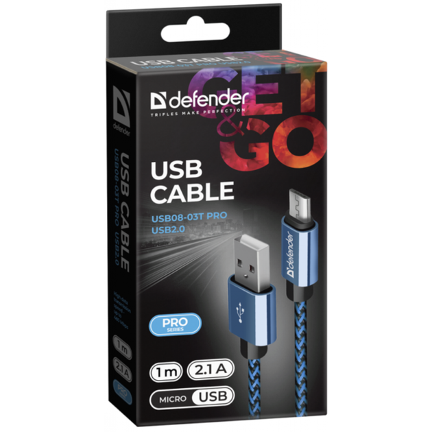 Дата кабель USB 2.0 AM to Micro 5P 1.0m USB08-03T blue Defender (87805) - Фото 3 Дата кабель USB 2.0 AM to Micro 5P 1.0m USB08-03T blue Defender (87805) - изображение 3