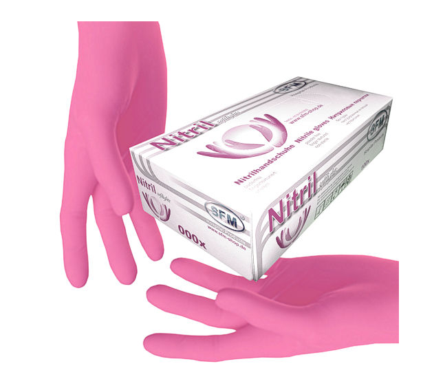 Перчатки нитриловые SFM без пудры розовые 100шт S - изображение 1