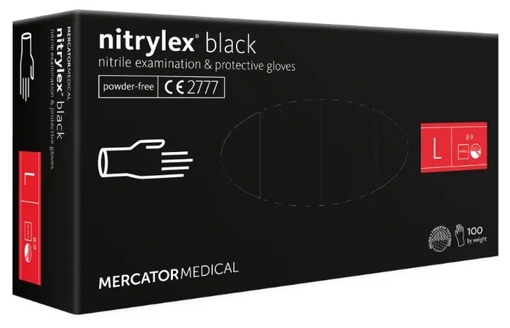 Нитриловіе перчатки Nitrylex Black размір L (50 пар/упаковка) - изображение 1