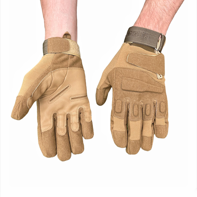 Тактичні рукавички повнопалі військові рукавички колір койот розмір L 1 пара - зображення 1