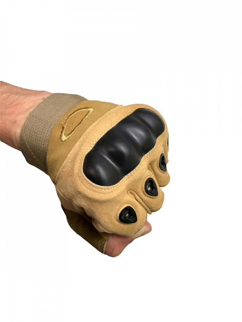 Тактические перчатки с открытыми пальцами военные с косточками цвет койот размер L 1 пара - изображение 2
