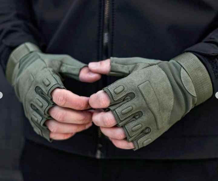 Перчатки UA Перчатки тактические военные беспалые хаки без пальцев - изображение 2