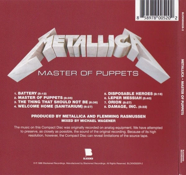 METALLICA – Master Of Puppets (CD, Digisleeve, U.S.A.) – фото