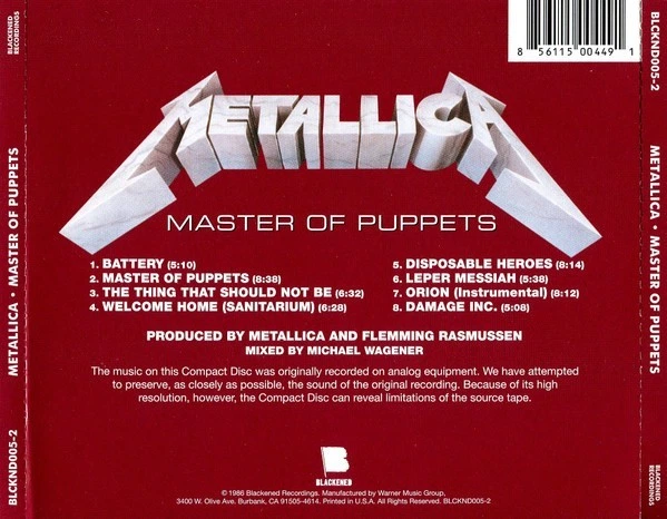 た*~様 LLICA MASTER OF PUPPETS Metallica Master Of Puppets Japanese CD album — RareVinyl.com