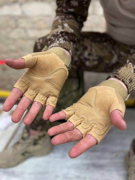 Тактические военные перчатки беспалые L Песочный - изображение 2