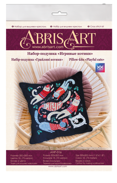 Набір-подушка для вишивання хрестиком "Грайливі котики" Абрис Арт AHP-016 - Фото 3 Набір-подушка для вишивання хрестиком "Грайливі котики" Абрис Арт AHP-016 - зображення 3