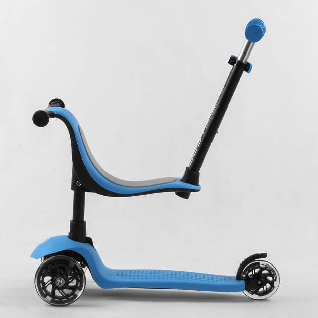 Детский трехколесный самокат-велобег Best Scooter PL-422 3 в 1 с сиденьем и родительской ручкой, Голубой 