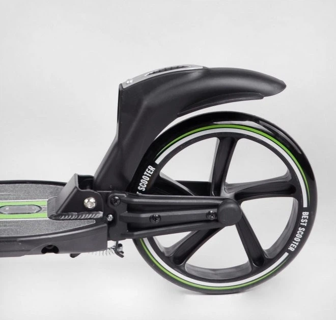 Самокат двухколесный Best Scooter с фарой и амортизацией от 6 лет черный с салатовым L-22066 - изображение 6