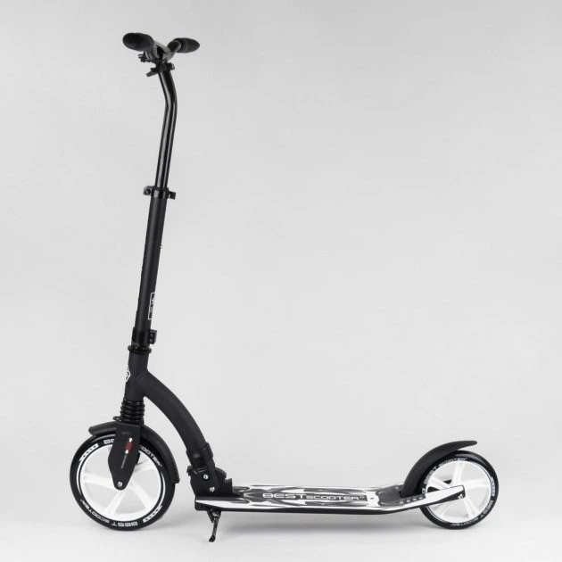 Самокат детский двухколесный Best Scooter от 5 лет широкий руль и амортизация черный с белым 75343 - Фото 3 Самокат детский двухколесный Best Scooter от 5 лет широкий руль и амортизация черный с белым 75343 - изображение 3